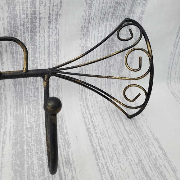 DecorativeIron Trumpet Shape Wall Hook Black w/hints of gold. 21" long - Picture 5 of 9